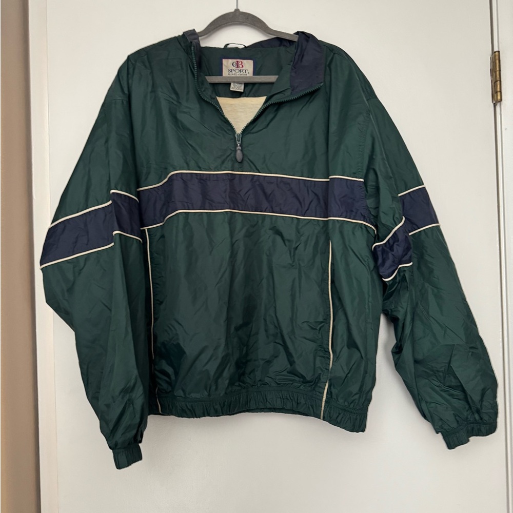 Vintage Croft and Barrow Sport Green and Navy Quarter Zip Windbreaker Jacket